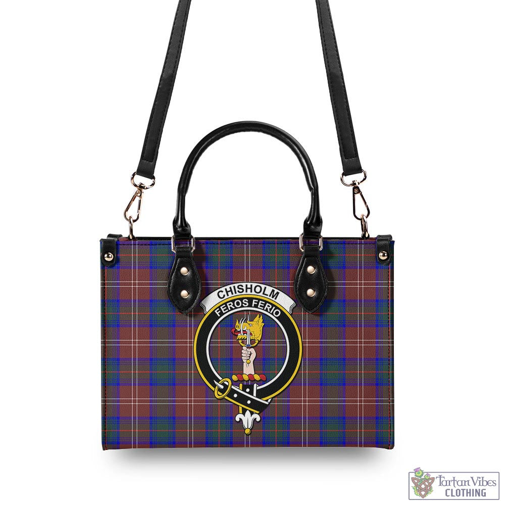 Tartan Vibes Clothing Chisholm Hunting Modern Tartan Luxury Leather Handbags with Family Crest