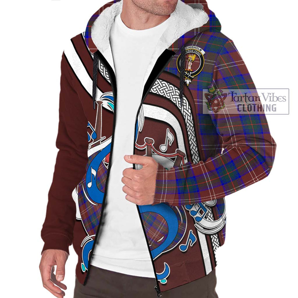 Chisholm Hunting Modern Tartan Sherpa Hoodie with Epic Bagpipe Style Unisex - Tartanvibesclothing Shop