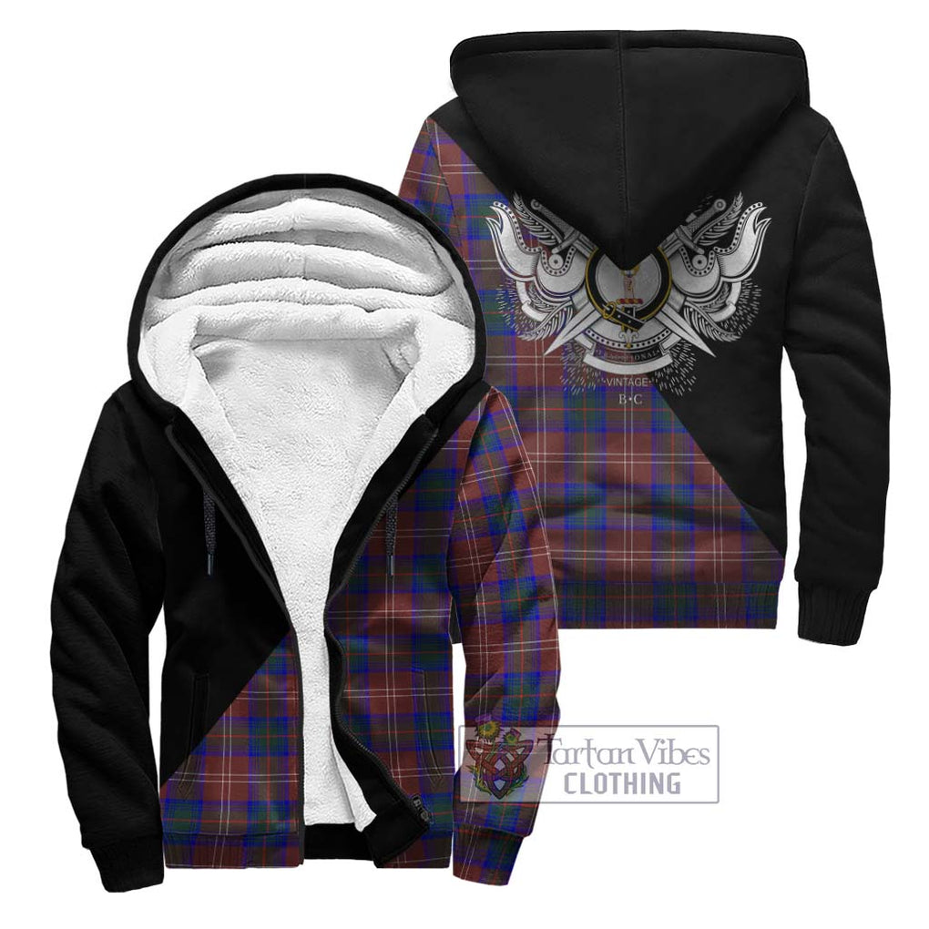 Chisholm Hunting Modern Tartan Sherpa Hoodie with Family Crest and Military Logo Style Unisex - Tartanvibesclothing Shop