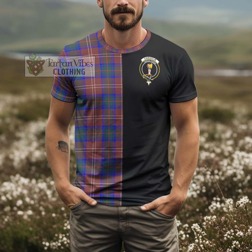 Chisholm Hunting Modern Tartan T-Shirt with Family Crest and Half Of Me Style - Tartanvibesclothing Shop