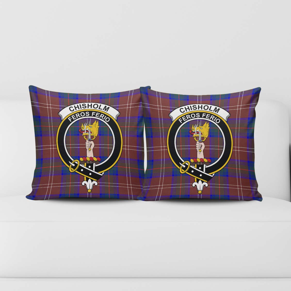 Chisholm Hunting Modern Tartan Pillow Cover with Family Crest - Tartanvibesclothing