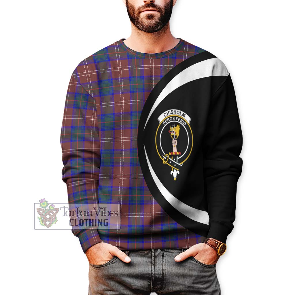 Chisholm Hunting Modern Tartan Sweatshirt with Family Crest Circle Style - Tartan Vibes Clothing