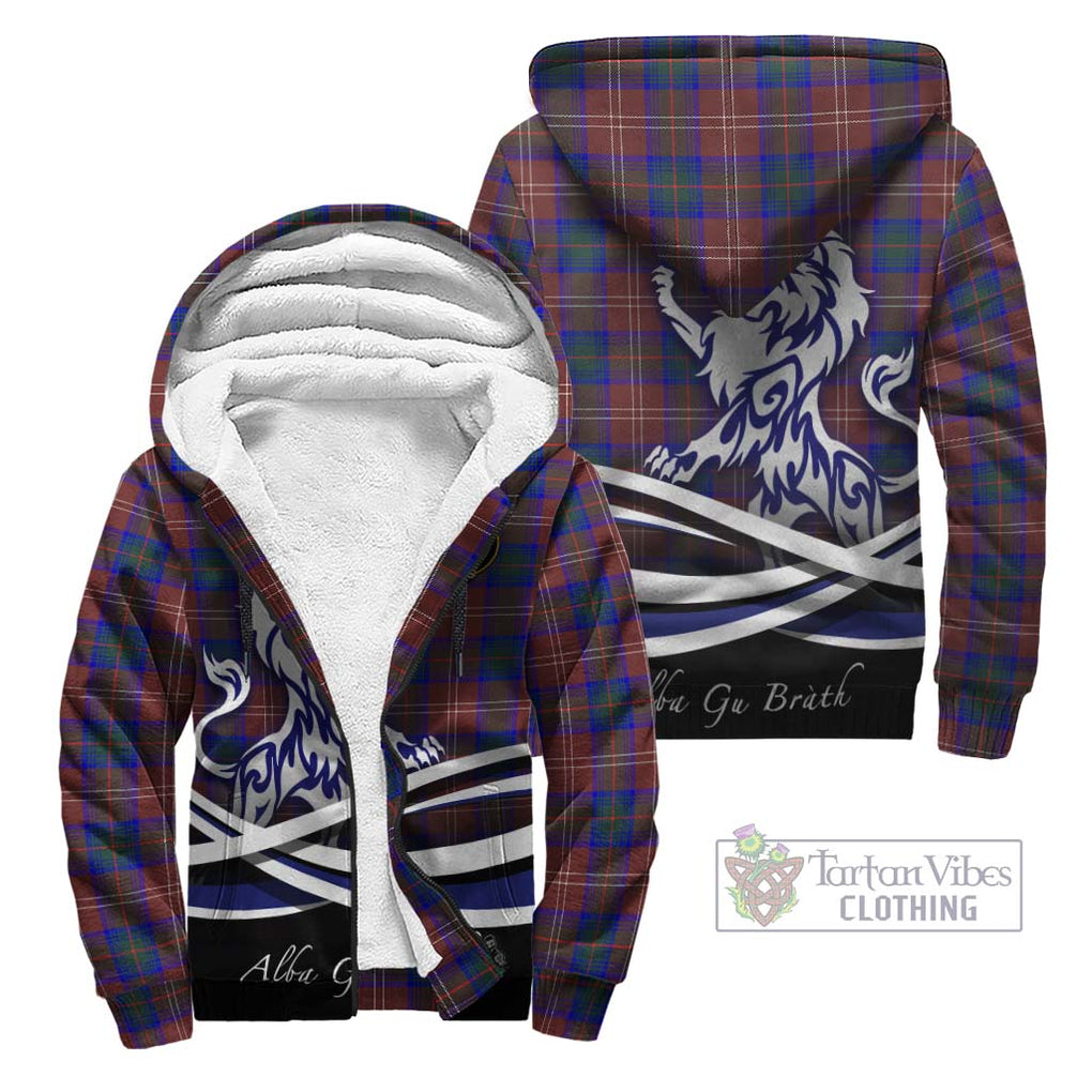 Chisholm Hunting Modern Tartan Sherpa Hoodie with Alba Gu Brath Regal Lion Emblem Unisex - Tartanvibesclothing Shop