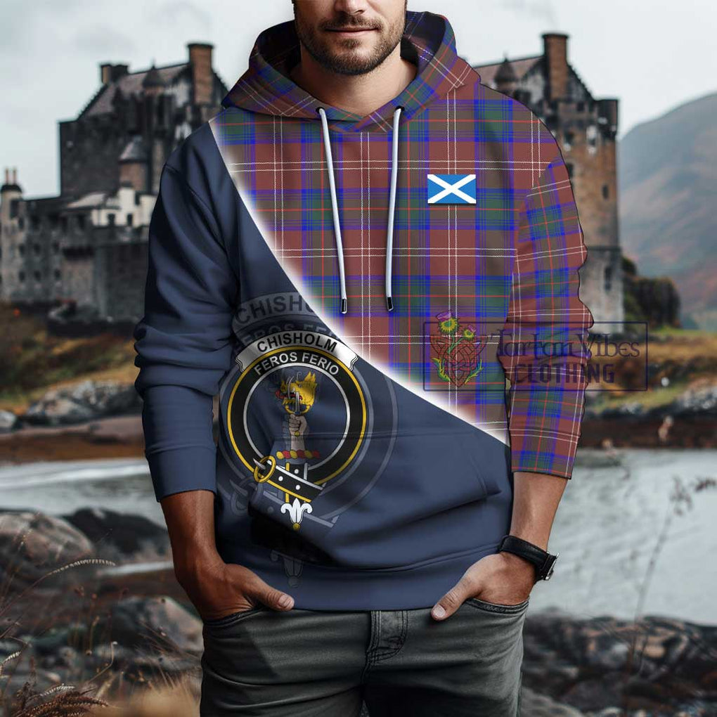 Chisholm Hunting Modern Tartan Hoodie with Personalised National Flag and Family Crest Half Style - Tartanvibesclothing Shop