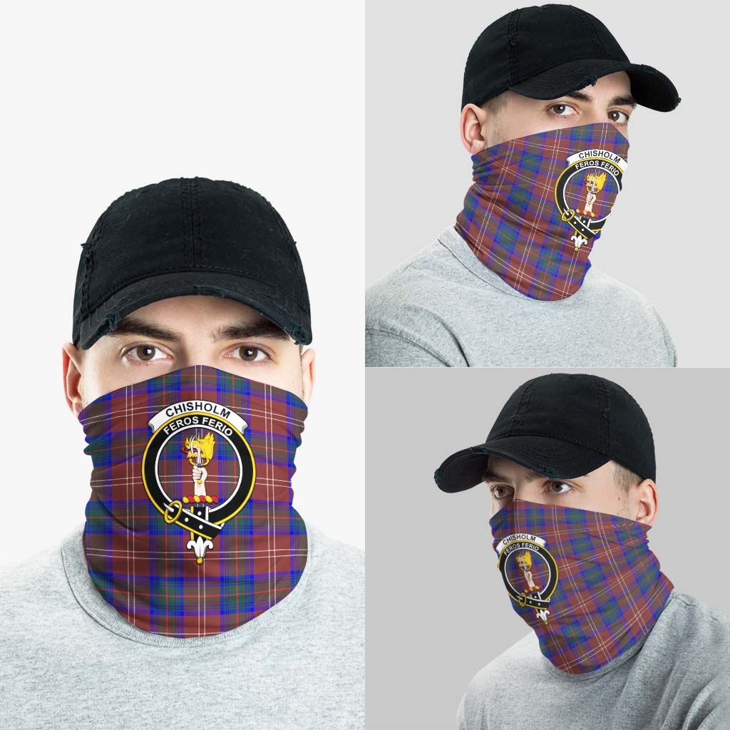 Chisholm Hunting Modern Tartan Neck Gaiters, Tartan Bandanas, Tartan Head Band with Family Crest