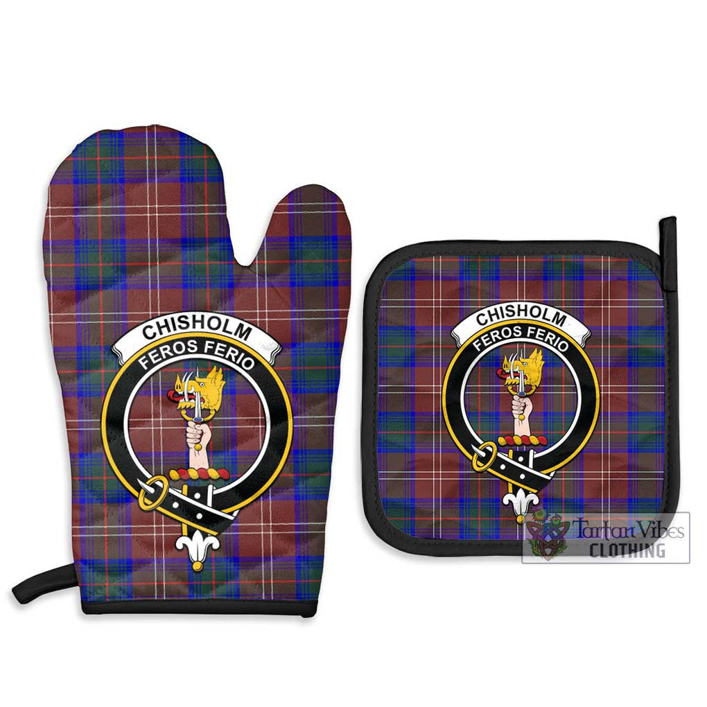 Chisholm Hunting Modern Tartan Combo Oven Mitt & Pot-Holder with Family Crest Combo 1 Oven Mitt & 2 Pot-Holder Black - Tartan Vibes Clothing