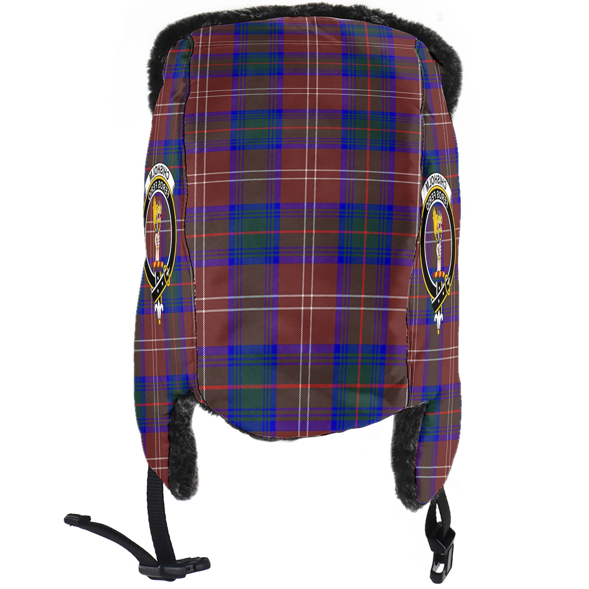 Chisholm Hunting Modern Tartan Winter Trapper Hat with Family Crest - Tartanvibesclothing