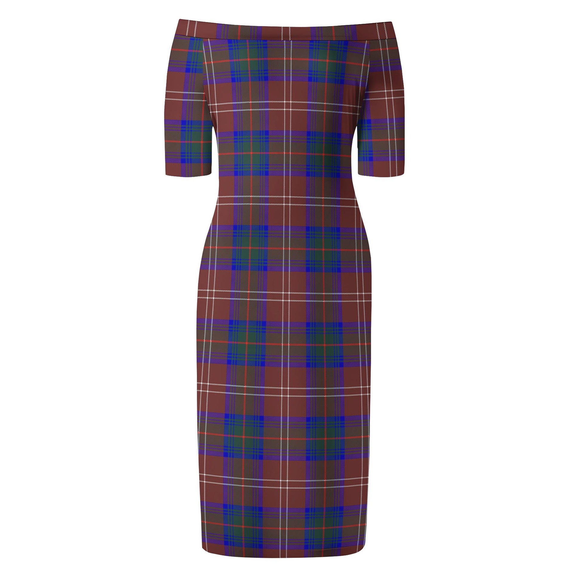 Chisholm Hunting Modern Tartan Off Shoulder Lady Dress - Tartanvibesclothing