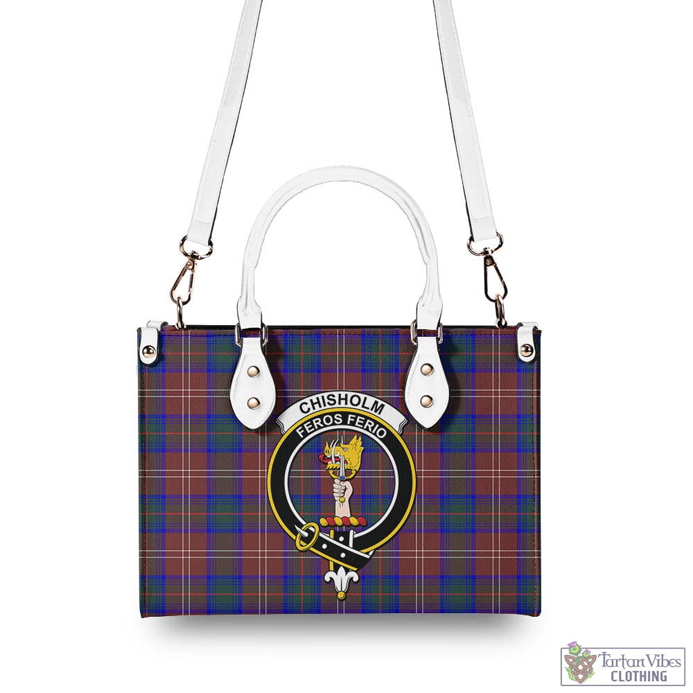 Tartan Vibes Clothing Chisholm Hunting Modern Tartan Luxury Leather Handbags with Family Crest