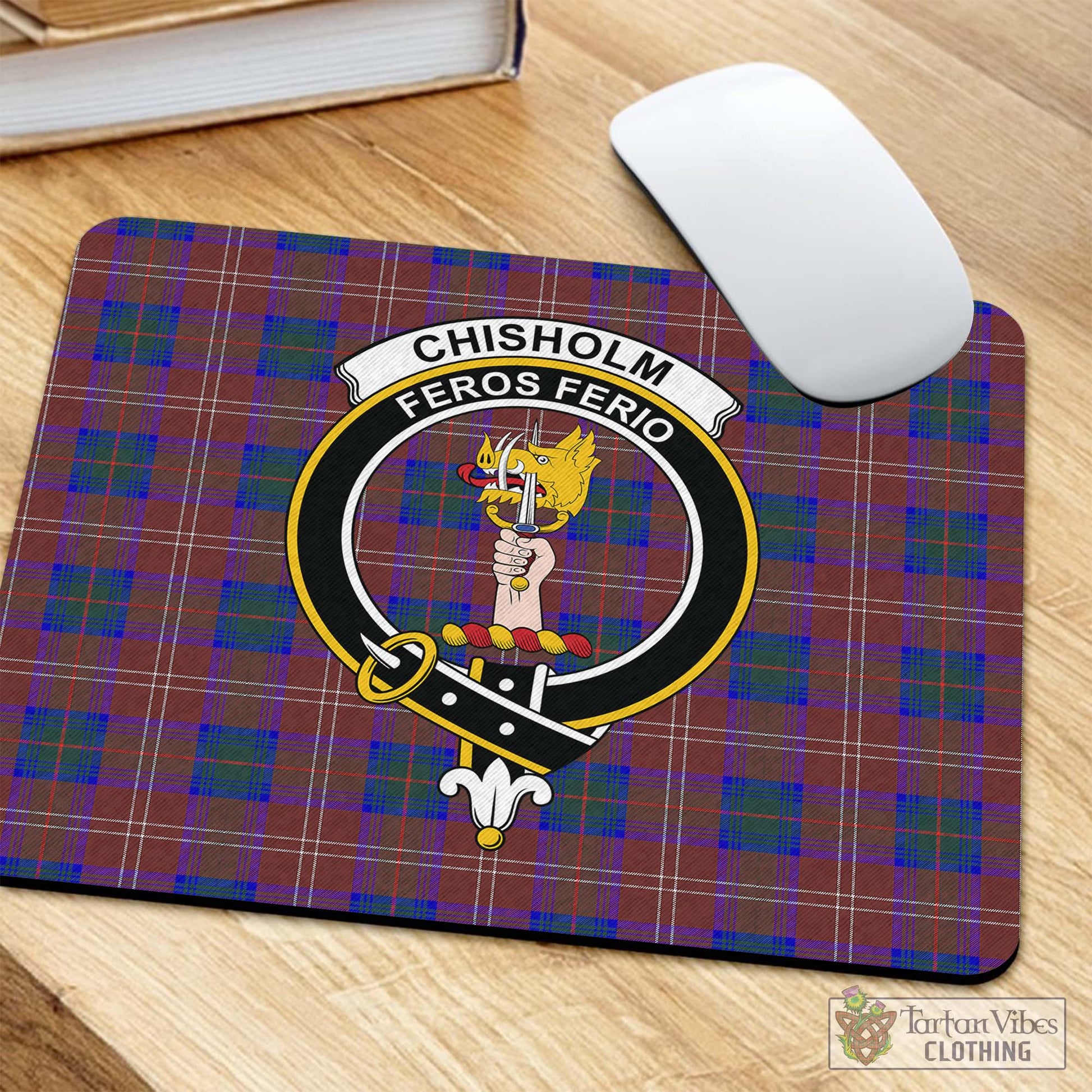 Tartan Vibes Clothing Chisholm Hunting Modern Tartan Mouse Pad with Family Crest