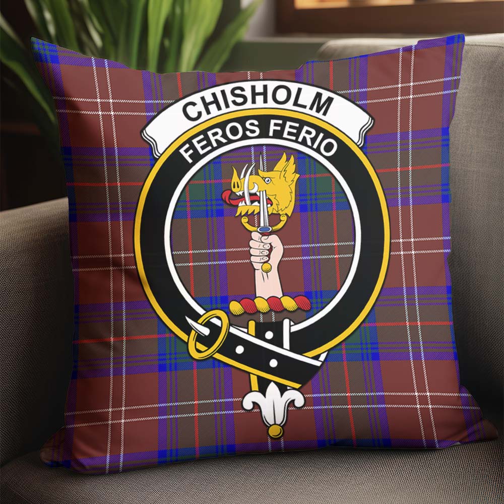 Chisholm Hunting Modern Tartan Pillow Cover with Family Crest - Tartanvibesclothing