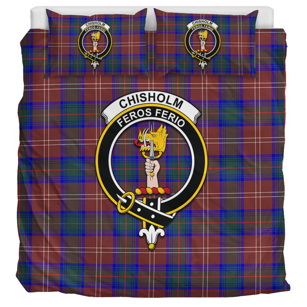 Chisholm Hunting Modern Tartan Bedding Set with Family Crest UK Bedding Set UK Super King 104*94 inch - Tartan Vibes Clothing