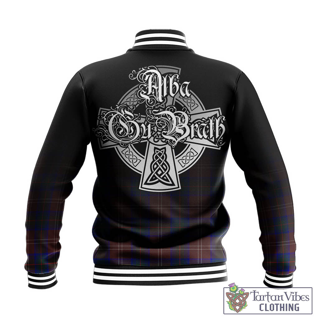 Tartan Vibes Clothing Chisholm Hunting Modern Tartan Baseball Jacket Featuring Alba Gu Brath Family Crest Celtic Inspired