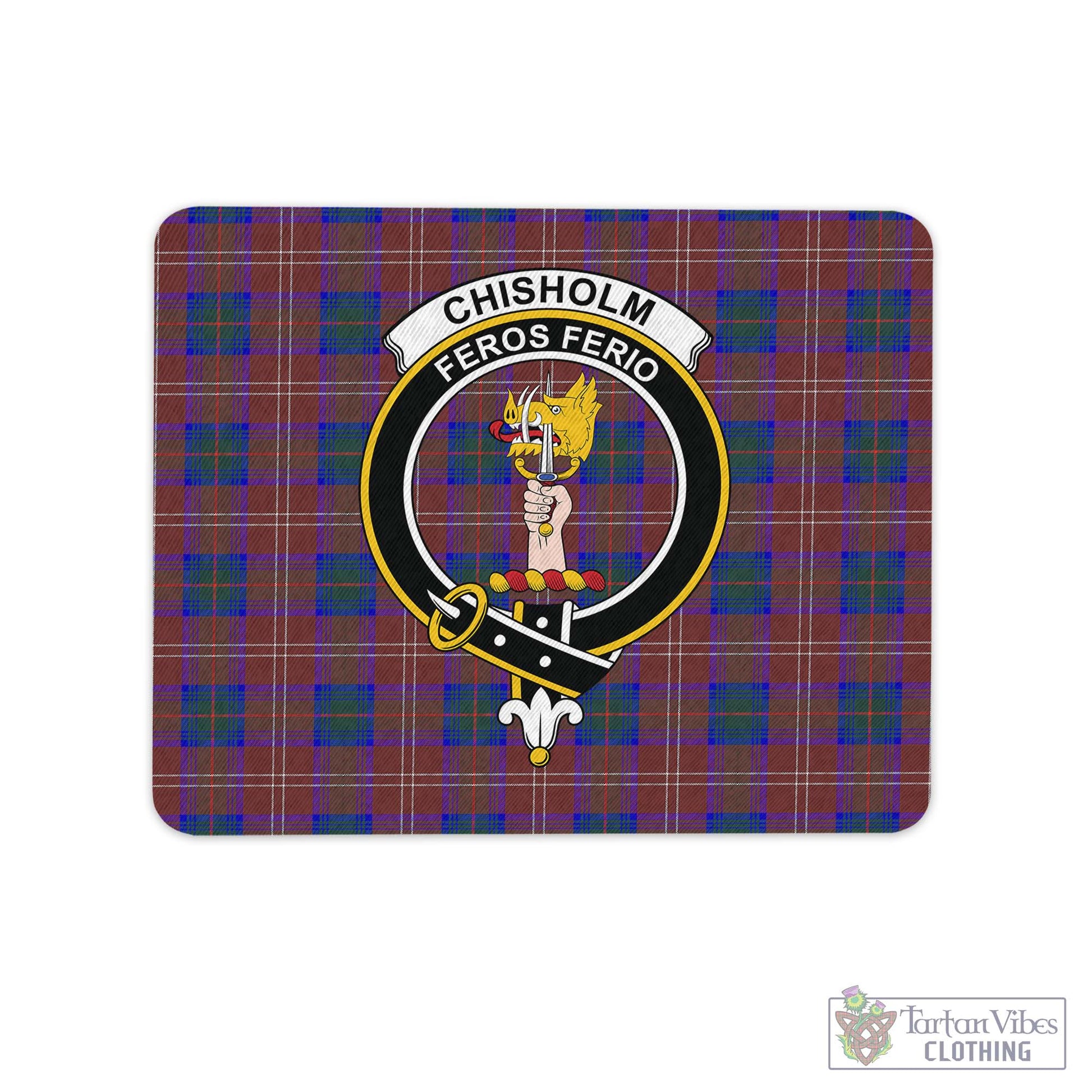 Tartan Vibes Clothing Chisholm Hunting Modern Tartan Mouse Pad with Family Crest