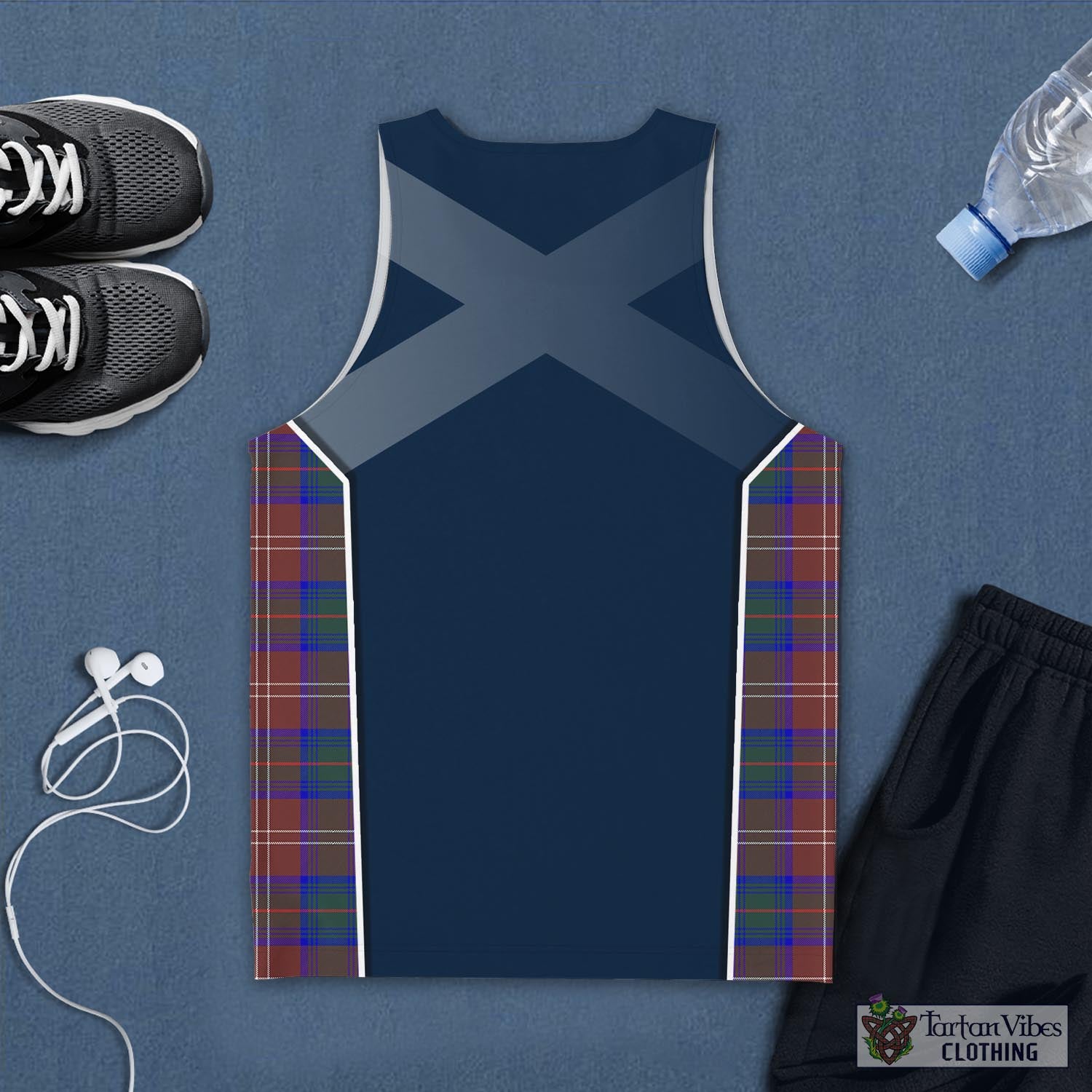 Tartan Vibes Clothing Chisholm Hunting Modern Tartan Men's Tanks Top with Family Crest and Scottish Thistle Vibes Sport Style