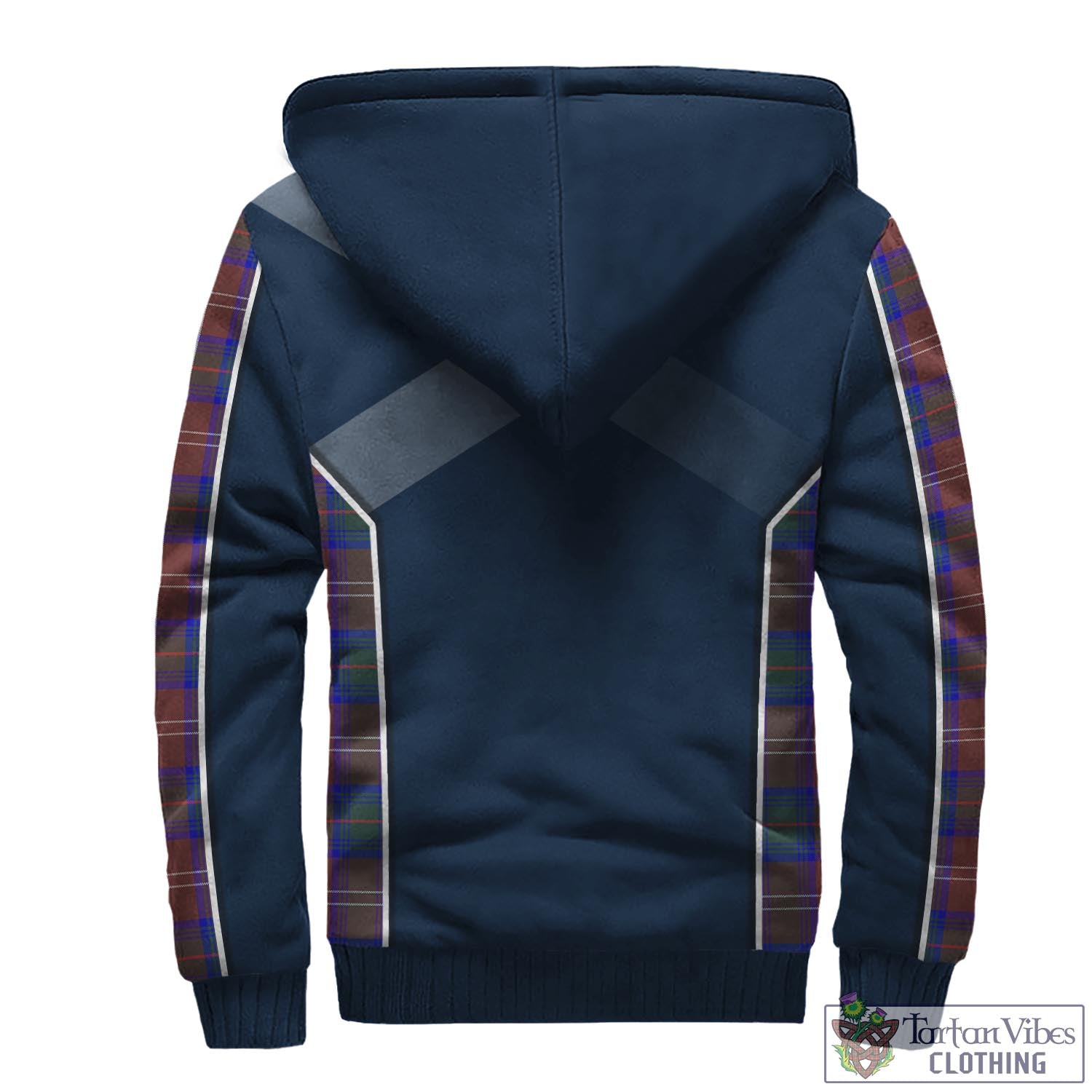 Tartan Vibes Clothing Chisholm Hunting Modern Tartan Sherpa Hoodie with Family Crest and Scottish Thistle Vibes Sport Style