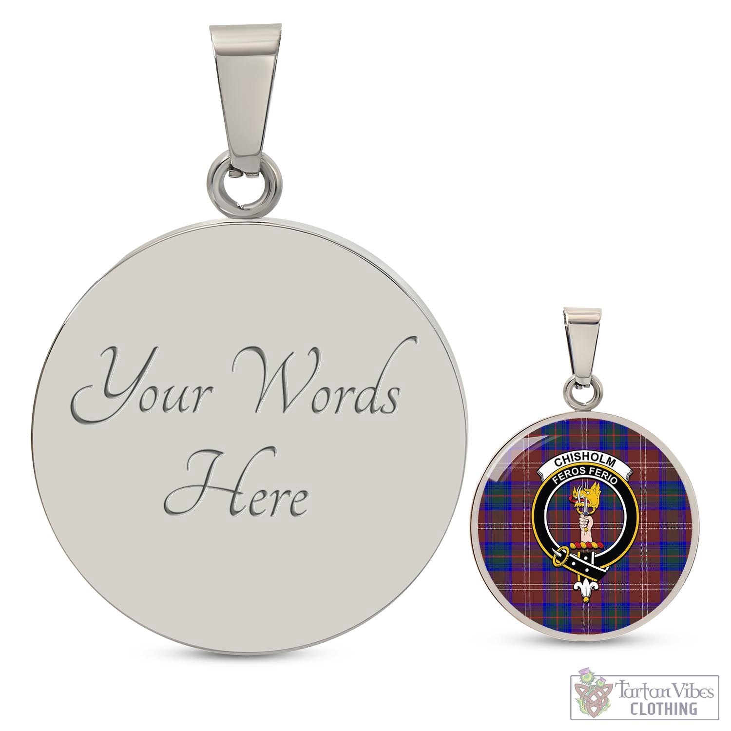 Tartan Vibes Clothing Chisholm Hunting Modern Tartan Circle Necklace with Family Crest