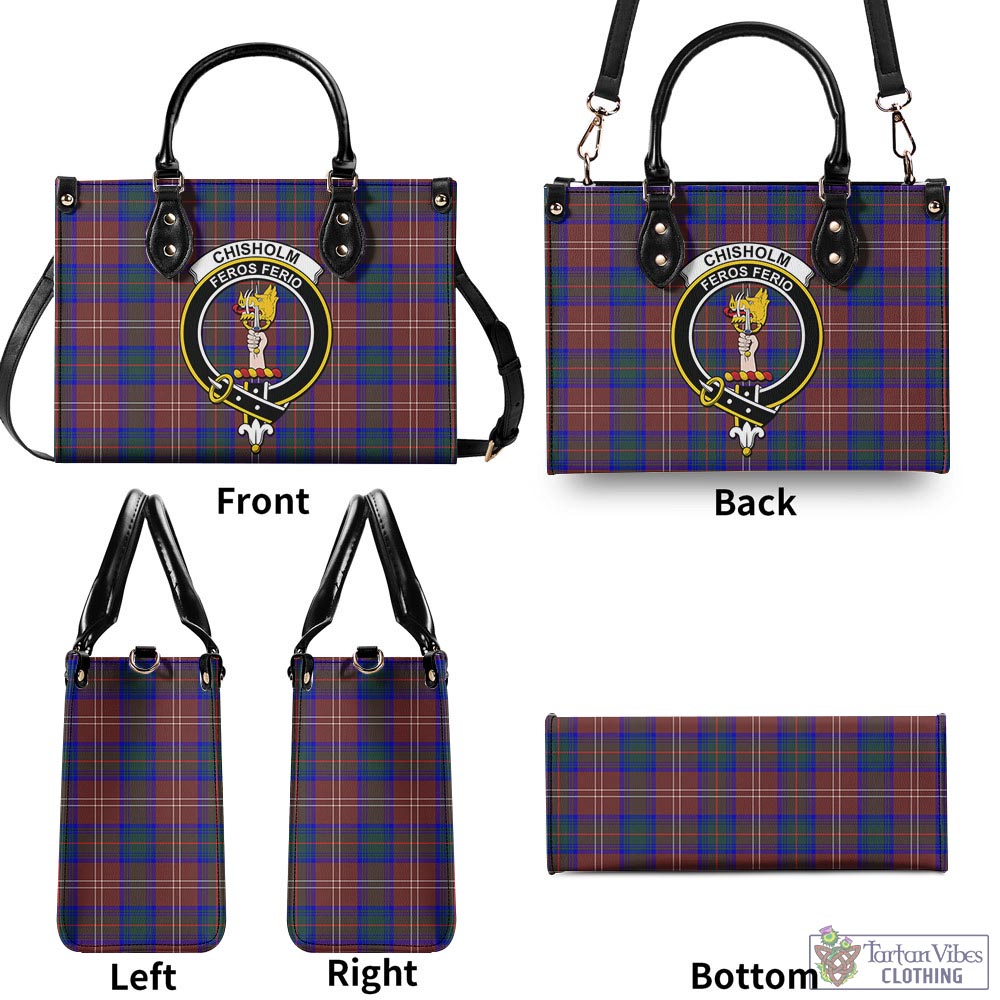 Tartan Vibes Clothing Chisholm Hunting Modern Tartan Luxury Leather Handbags with Family Crest