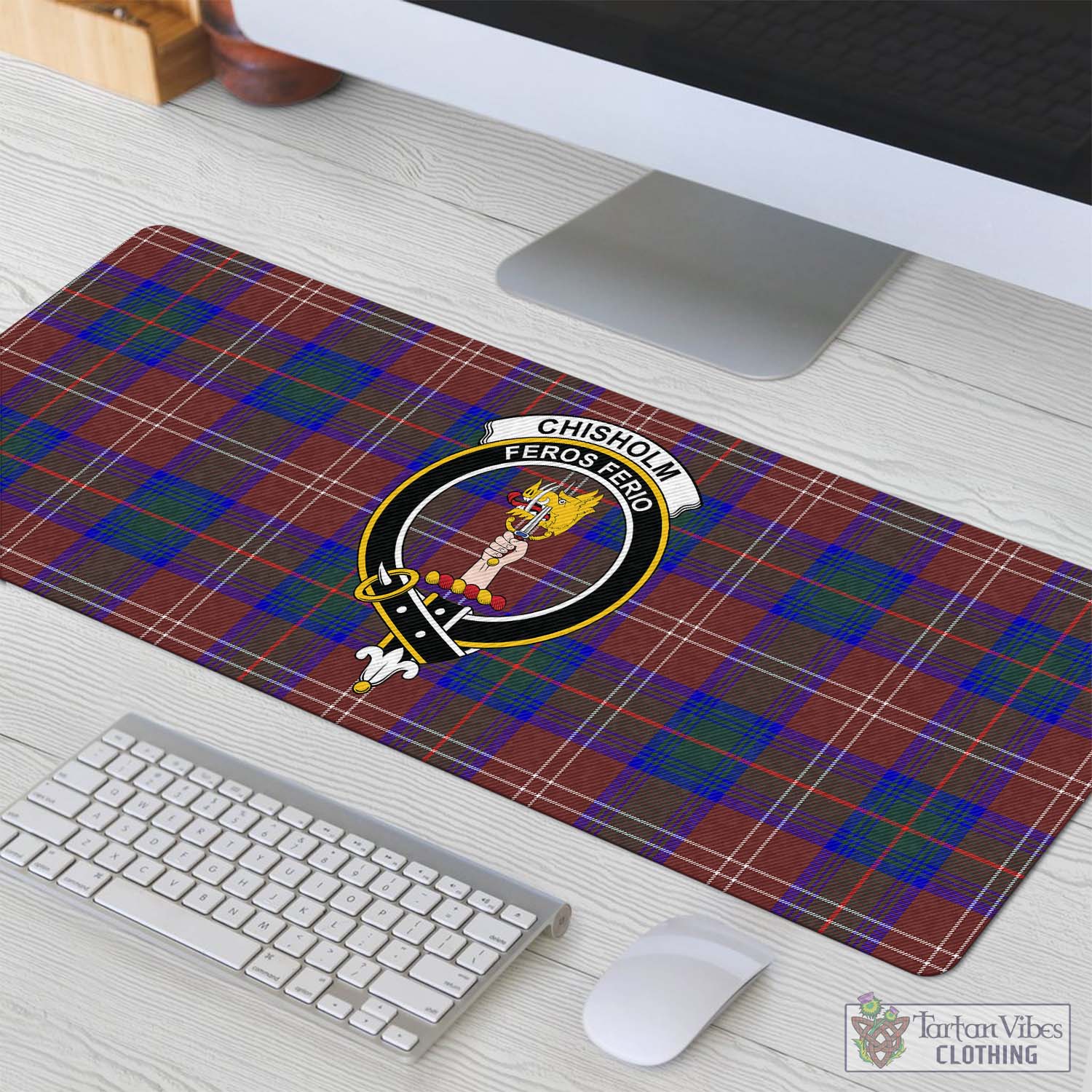 Tartan Vibes Clothing Chisholm Hunting Modern Tartan Mouse Pad with Family Crest