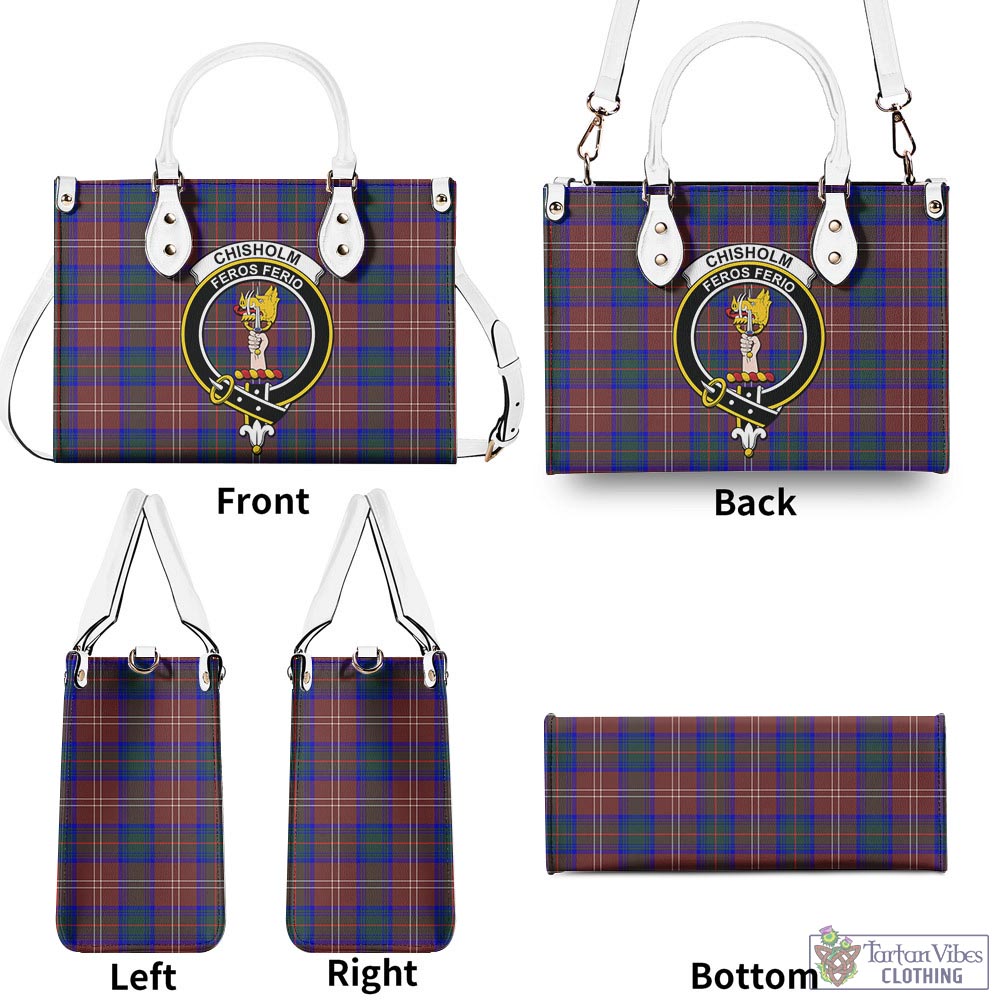 Tartan Vibes Clothing Chisholm Hunting Modern Tartan Luxury Leather Handbags with Family Crest