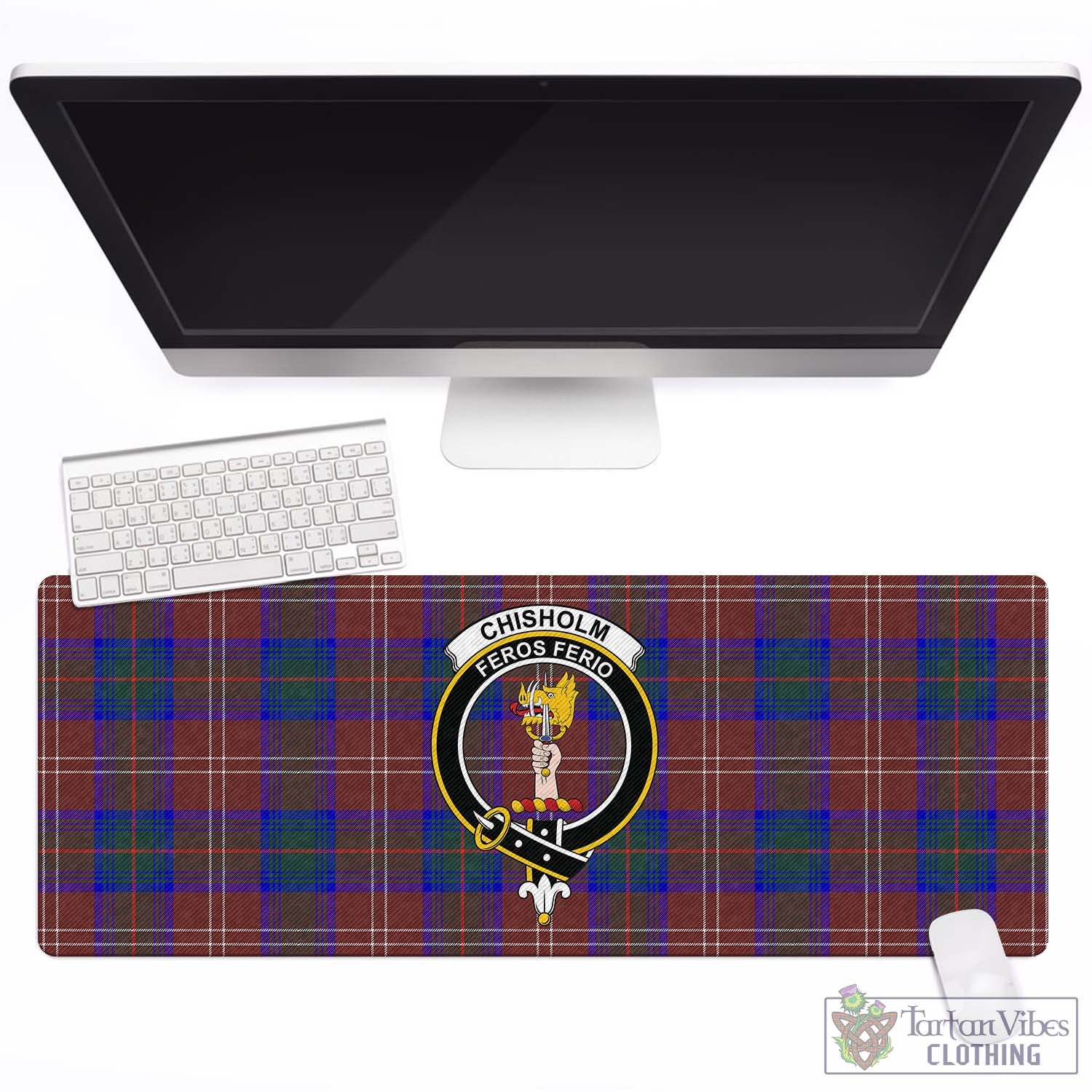 Tartan Vibes Clothing Chisholm Hunting Modern Tartan Mouse Pad with Family Crest