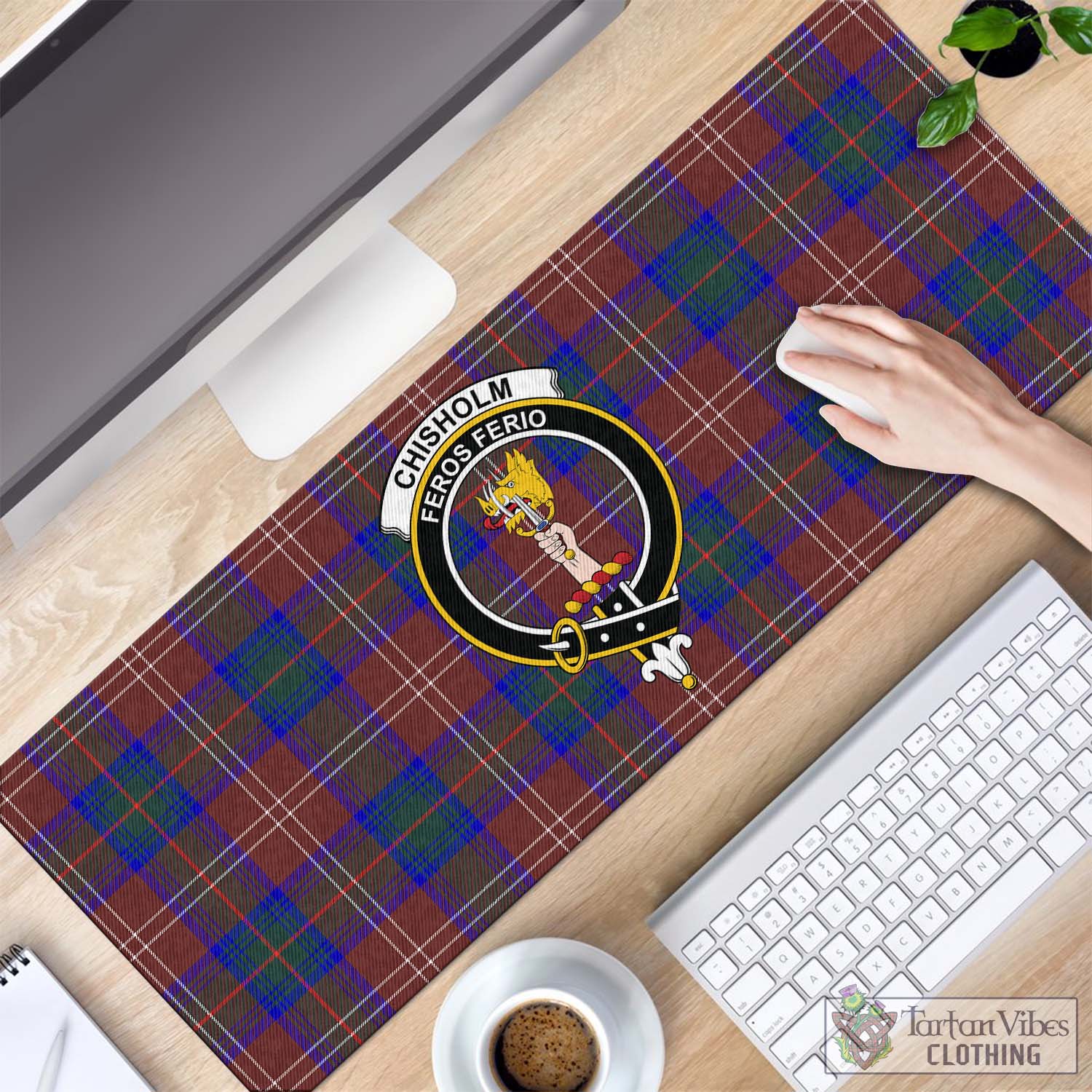 Tartan Vibes Clothing Chisholm Hunting Modern Tartan Mouse Pad with Family Crest