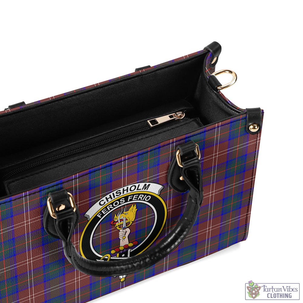 Tartan Vibes Clothing Chisholm Hunting Modern Tartan Luxury Leather Handbags with Family Crest