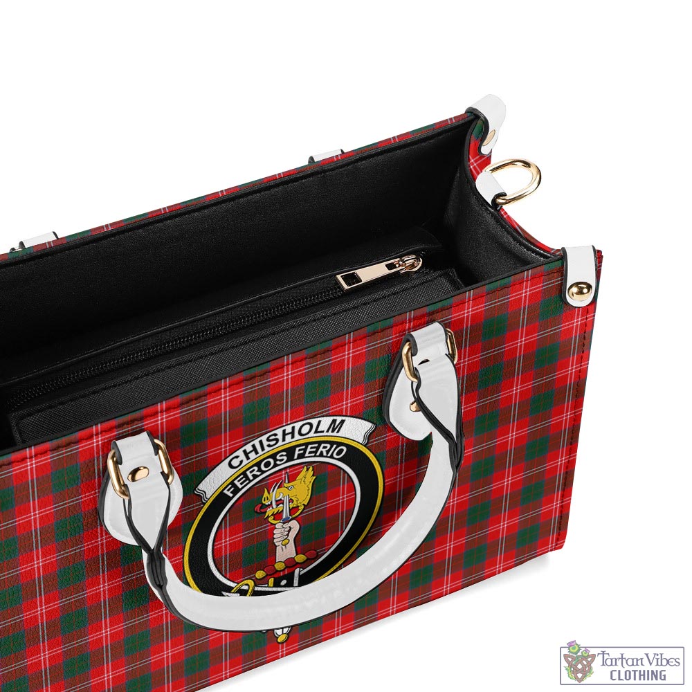 Tartan Vibes Clothing Chisholm Modern Tartan Luxury Leather Handbags with Family Crest