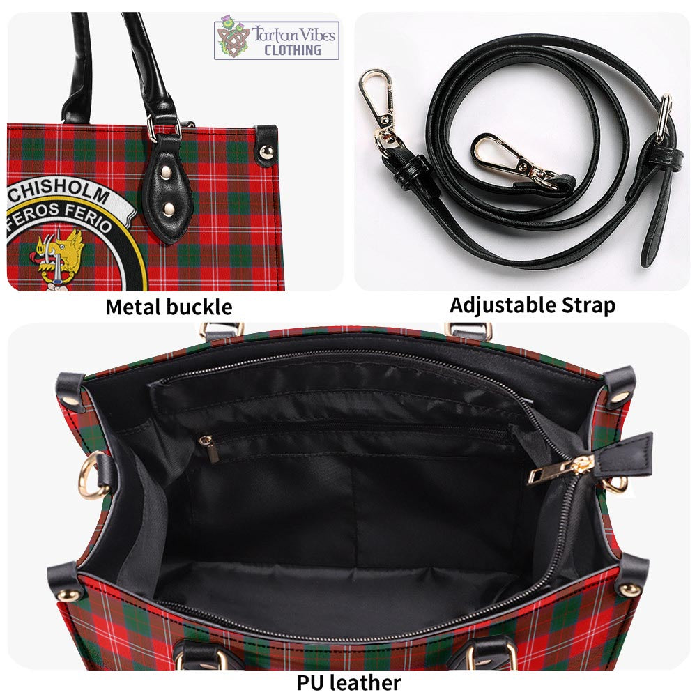 Tartan Vibes Clothing Chisholm Modern Tartan Luxury Leather Handbags with Family Crest