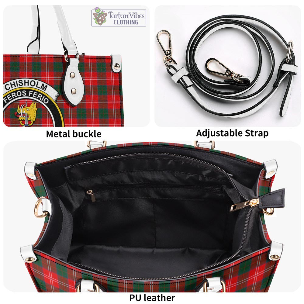 Tartan Vibes Clothing Chisholm Modern Tartan Luxury Leather Handbags with Family Crest