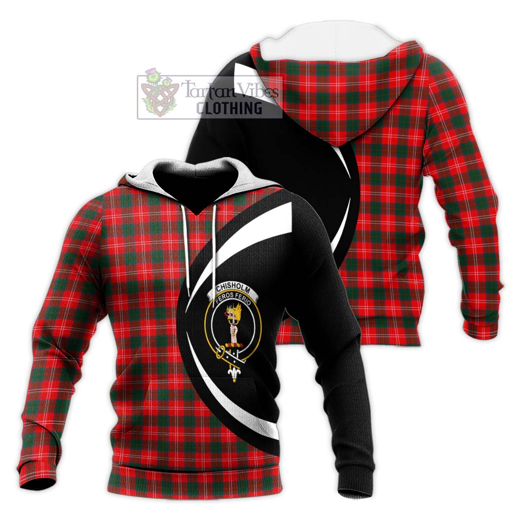 Chisholm Modern Tartan Knitted Hoodie with Family Crest Circle Style Unisex Knitted Pullover Hoodie - Tartan Vibes Clothing