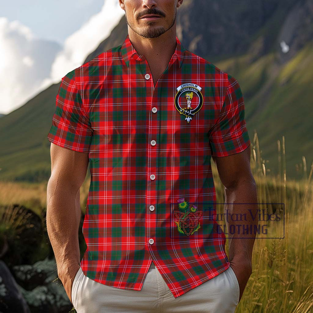 Chisholm Modern Tartan Cotton Hawaiian Shirt with Family Crest Adult - Tartan Vibes Clothing