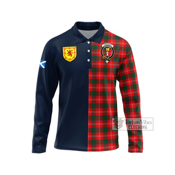 Chisholm Modern Tartan Long Sleeve Polo Shirt Alba with Scottish Lion Royal Arm Half Style