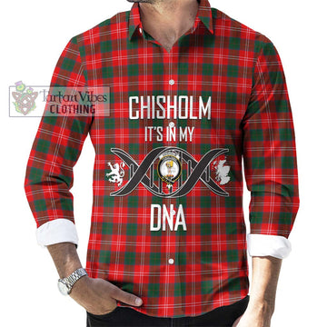 Chisholm Modern Tartan Long Sleeve Button Shirt with Family Crest DNA In Me Style