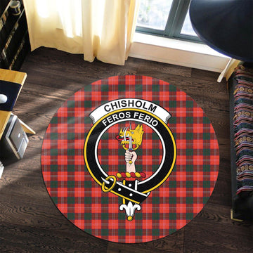 Chisholm Modern Tartan Round Rug with Family Crest