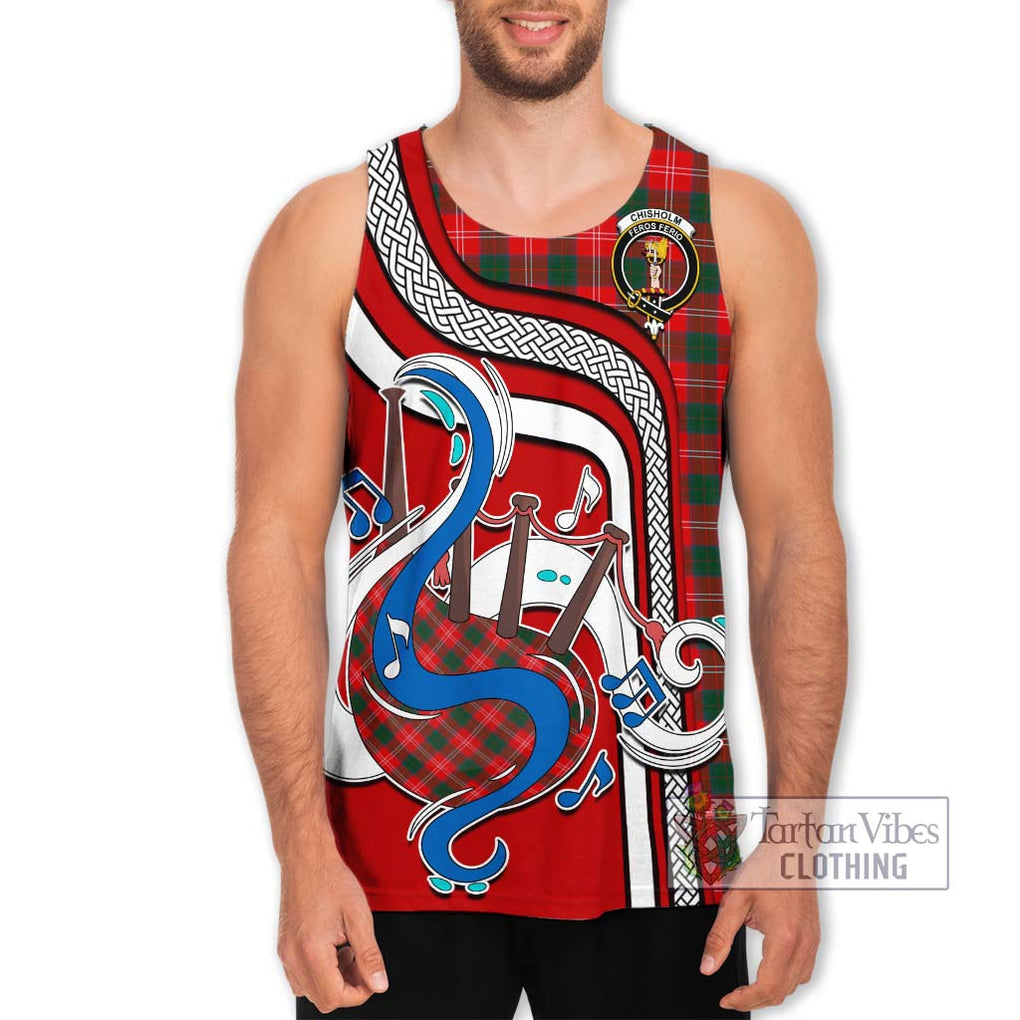 Chisholm Modern Tartan Men's Tank Top with Epic Bagpipe Style Men - Tartanvibesclothing Shop