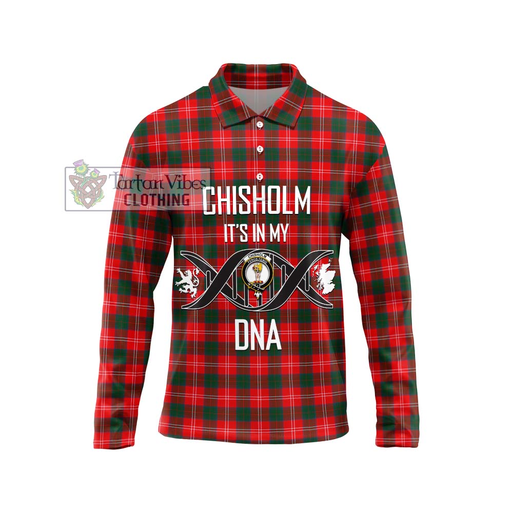 Chisholm Modern Tartan Long Sleeve Polo Shirt with Family Crest DNA In Me Style Unisex - Tartanvibesclothing Shop