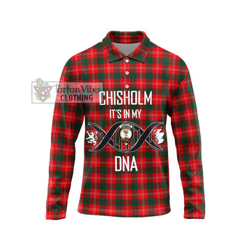 Chisholm Modern Tartan Long Sleeve Polo Shirt with Family Crest DNA In Me Style