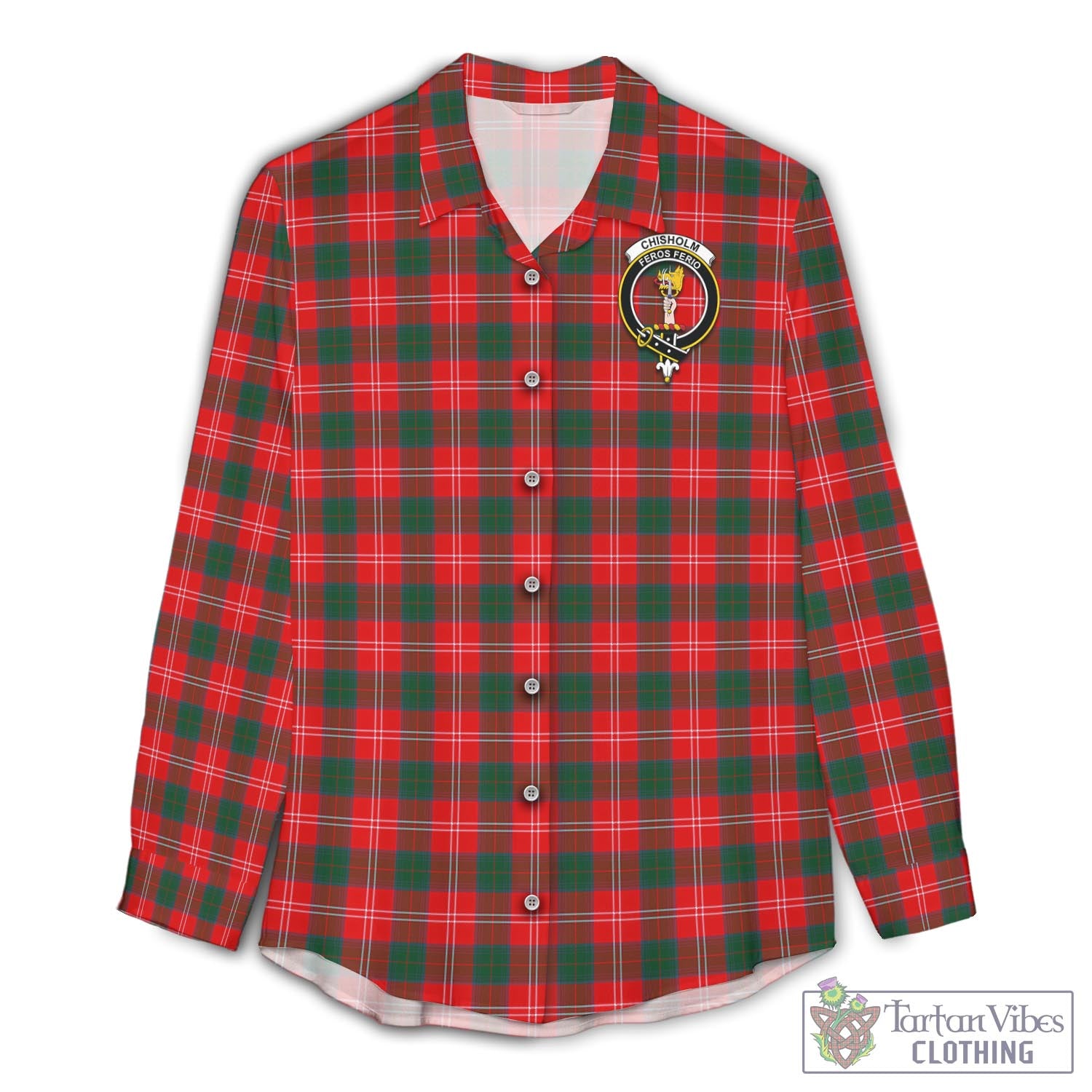 Tartan Vibes Clothing Chisholm Modern Tartan Womens Casual Shirt with Family Crest