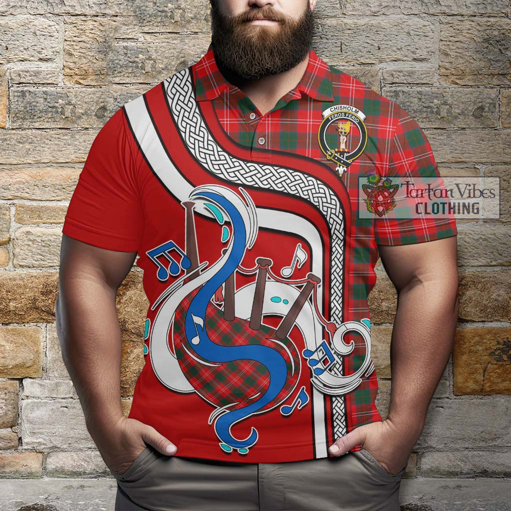 Tartan Vibes Clothing Chisholm Modern Tartan Polo Shirt with Epic Bagpipe Style