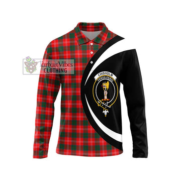 Chisholm Modern Tartan Long Sleeve Polo Shirt with Family Crest Circle Style