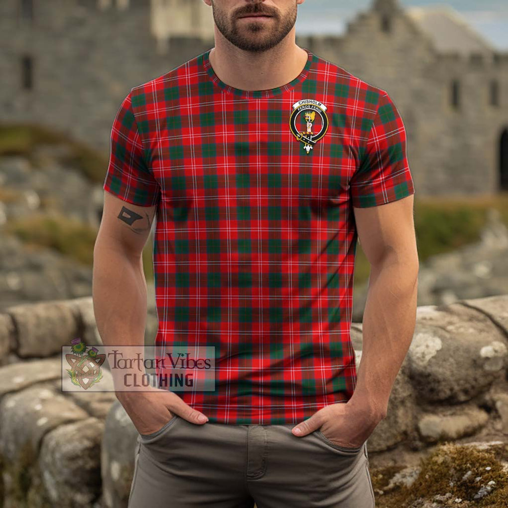 Chisholm Modern Tartan Cotton T-Shirt with Family Crest Men's Shirt - Tartanvibesclothing Shop