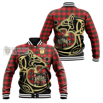 Chisholm Modern Tartan Baseball Jacket with Family Crest Celtic Wolf Style