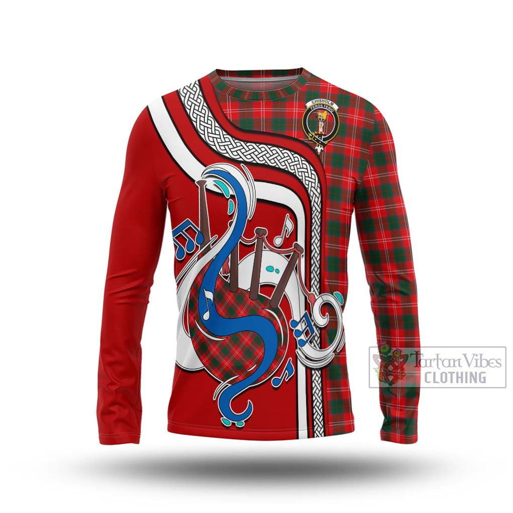 Tartan Vibes Clothing Chisholm Modern Tartan Long Sleeve T-Shirt with Epic Bagpipe Style