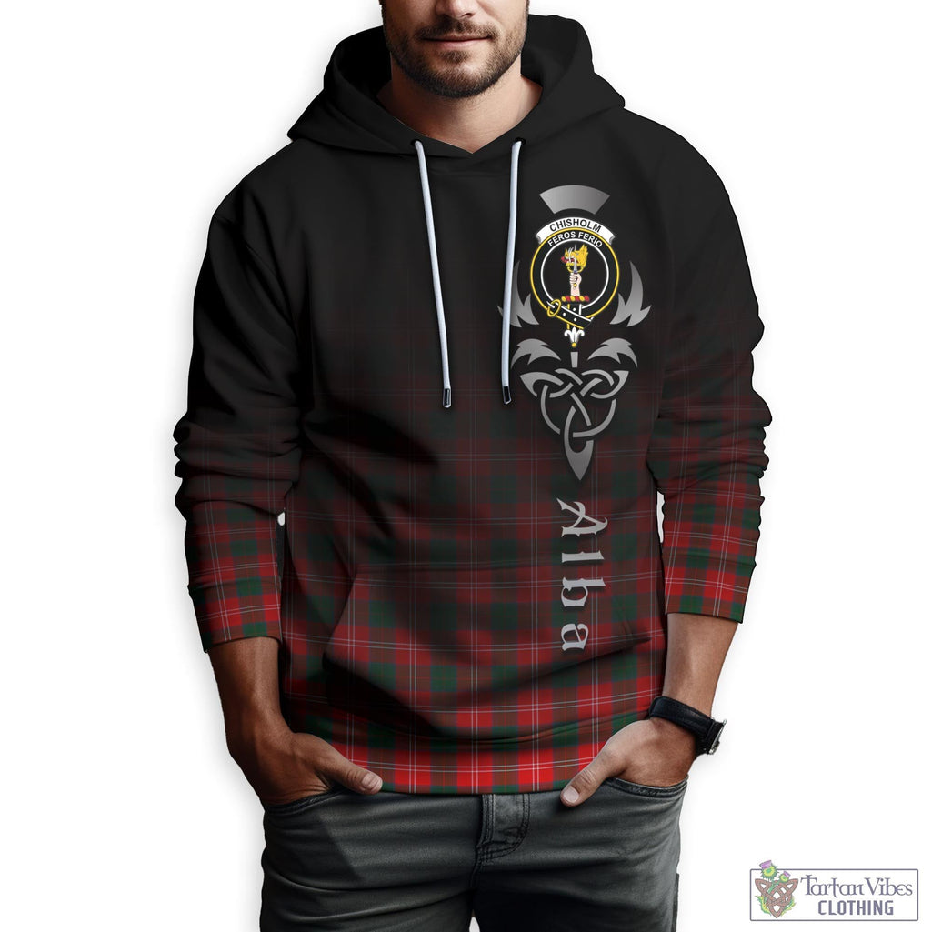 Tartan Vibes Clothing Chisholm Modern Tartan Hoodie Featuring Alba Gu Brath Family Crest Celtic Inspired