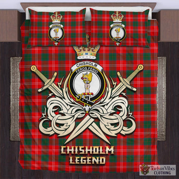 Chisholm Modern Tartan Bedding Set with Clan Crest and the Golden Sword of Courageous Legacy