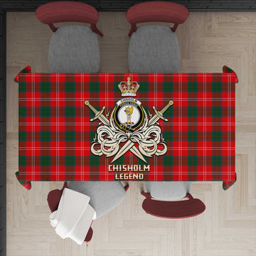 Chisholm Modern Tartan Tablecloth with Clan Crest and the Golden Sword of Courageous Legacy