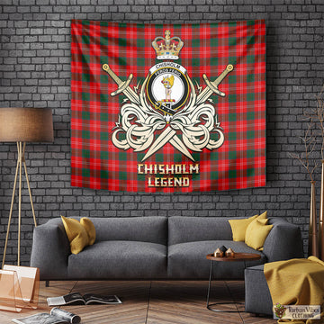 Chisholm Modern Tartan Tapestry with Clan Crest and the Golden Sword of Courageous Legacy