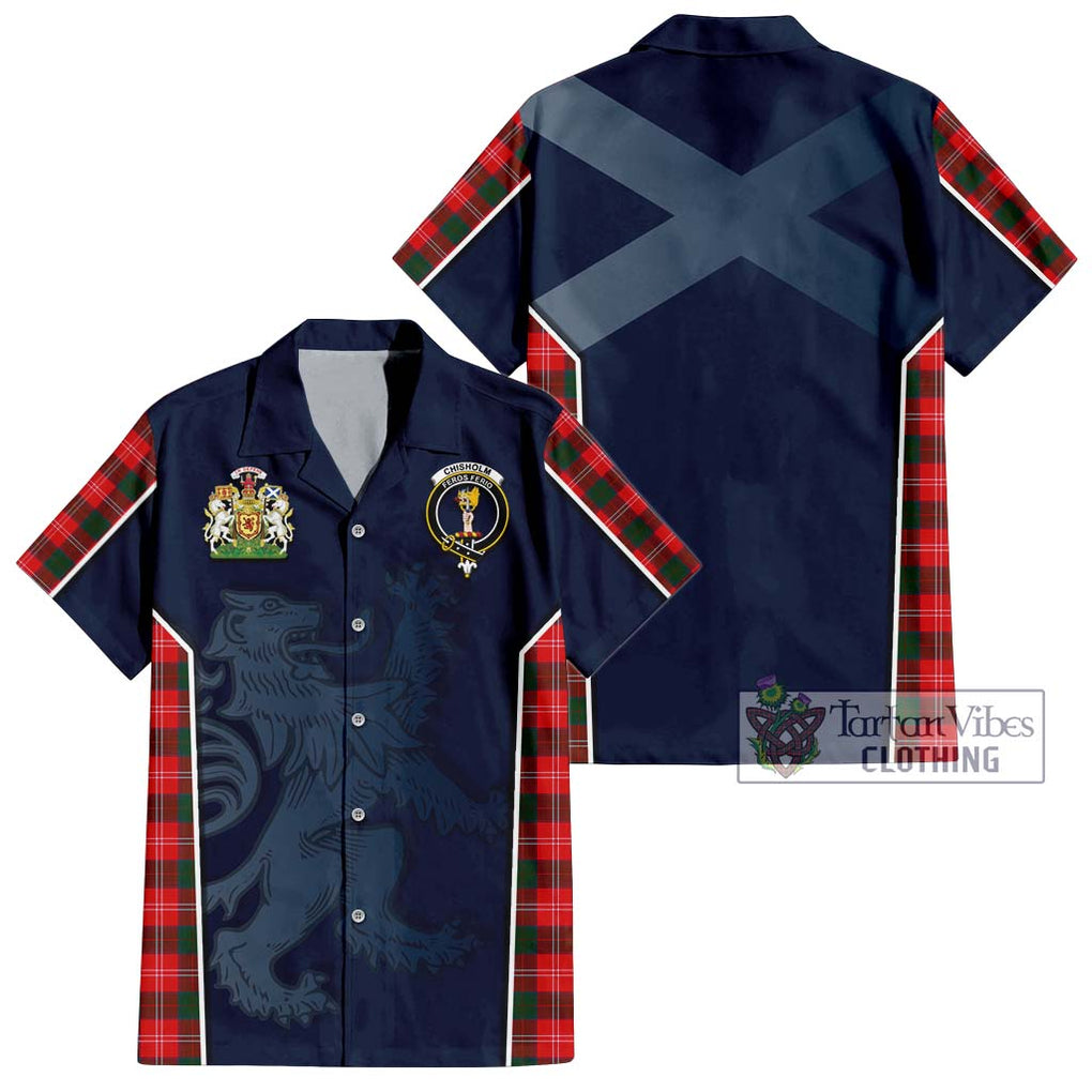 Chisholm Modern Tartan Short Sleeve Button Shirt with Family Crest and Lion Rampant Vibes Sport Style Kid - Tartan Vibes Clothing