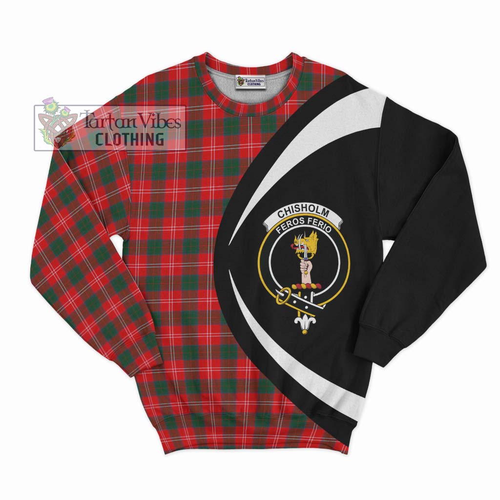 Chisholm Modern Tartan Sweatshirt with Family Crest Circle Style Unisex - Tartan Vibes Clothing